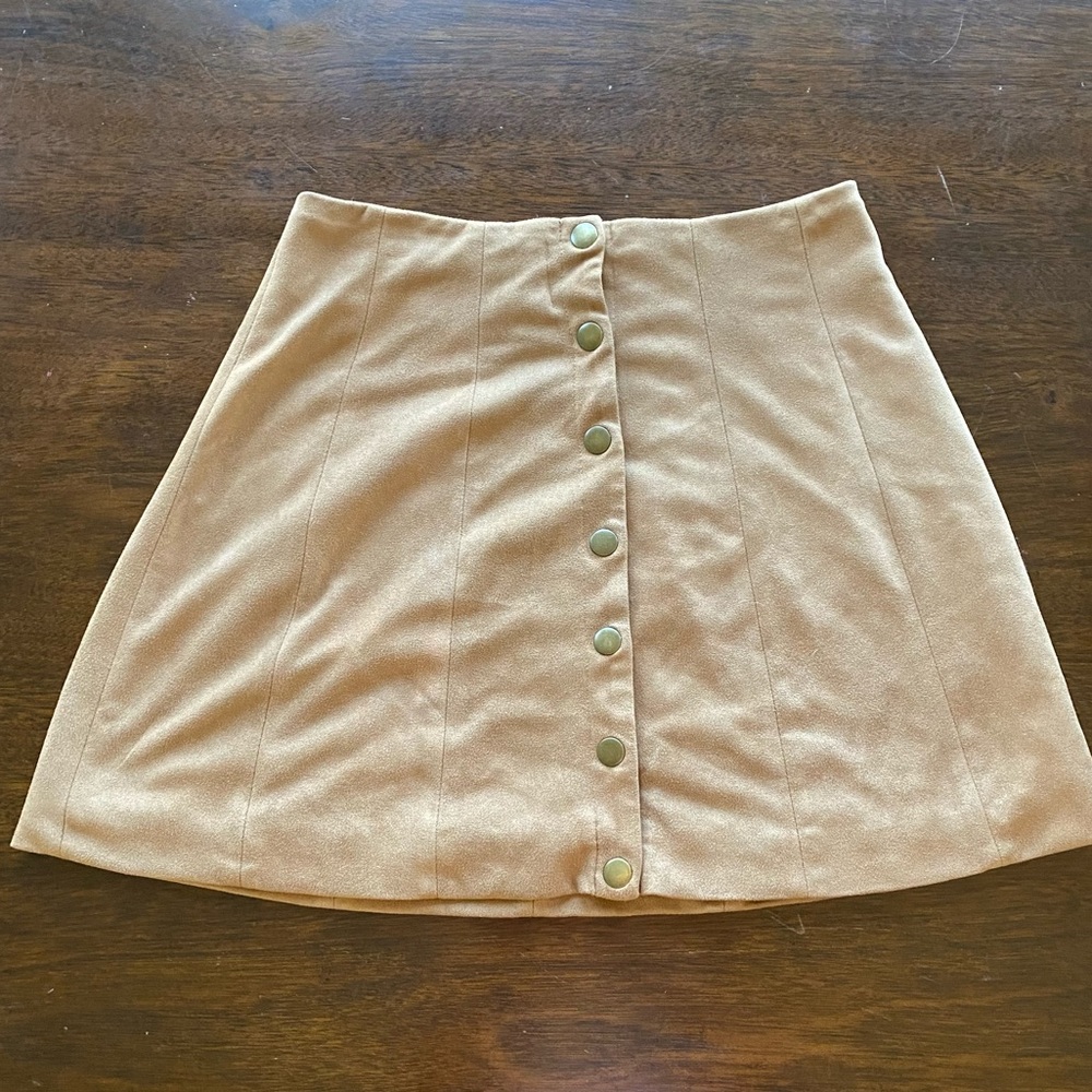 Suede button up mini skirt